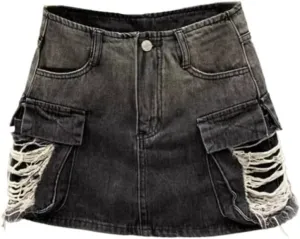 High Waisted Mini Denim Skirt Women Denim Cargo Skirt Summer Grunge Clothes Bodycon Y2K Streetwear Jean Skirt