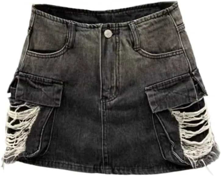 High Waisted Mini Denim Skirt Women Denim Cargo Skirt Summer Grunge Clothes Bodycon Y2K Streetwear Jean Skirt