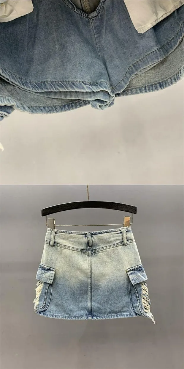 High Waisted Mini Denim Skirt Women Denim Cargo Skirt Summer Grunge Clothes Bodycon Y2K Streetwear Jean Skirt