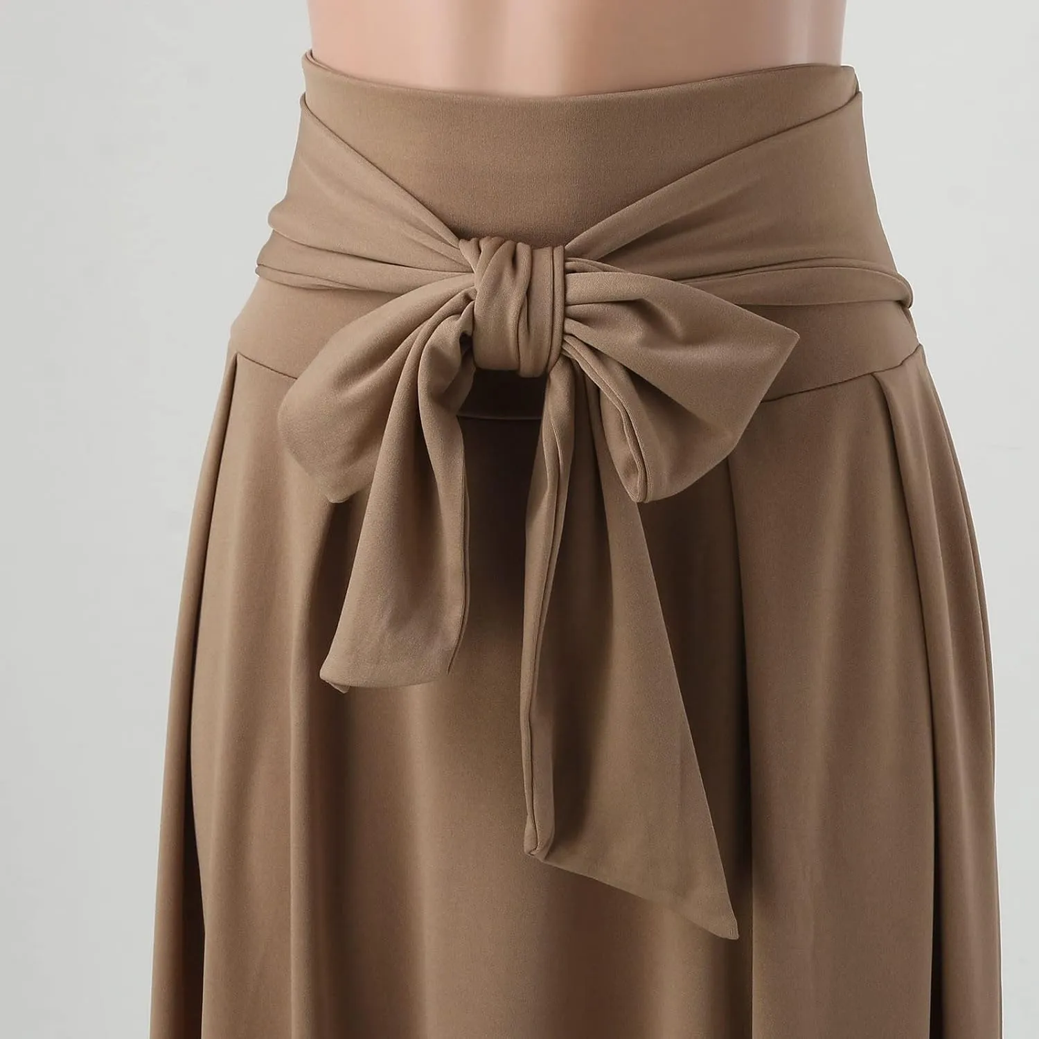 High Waisted Skirts for Women Asymmetrical Draped Hem Flowy Midi Length Bohemian Skirt with Adjustable Waist Tie