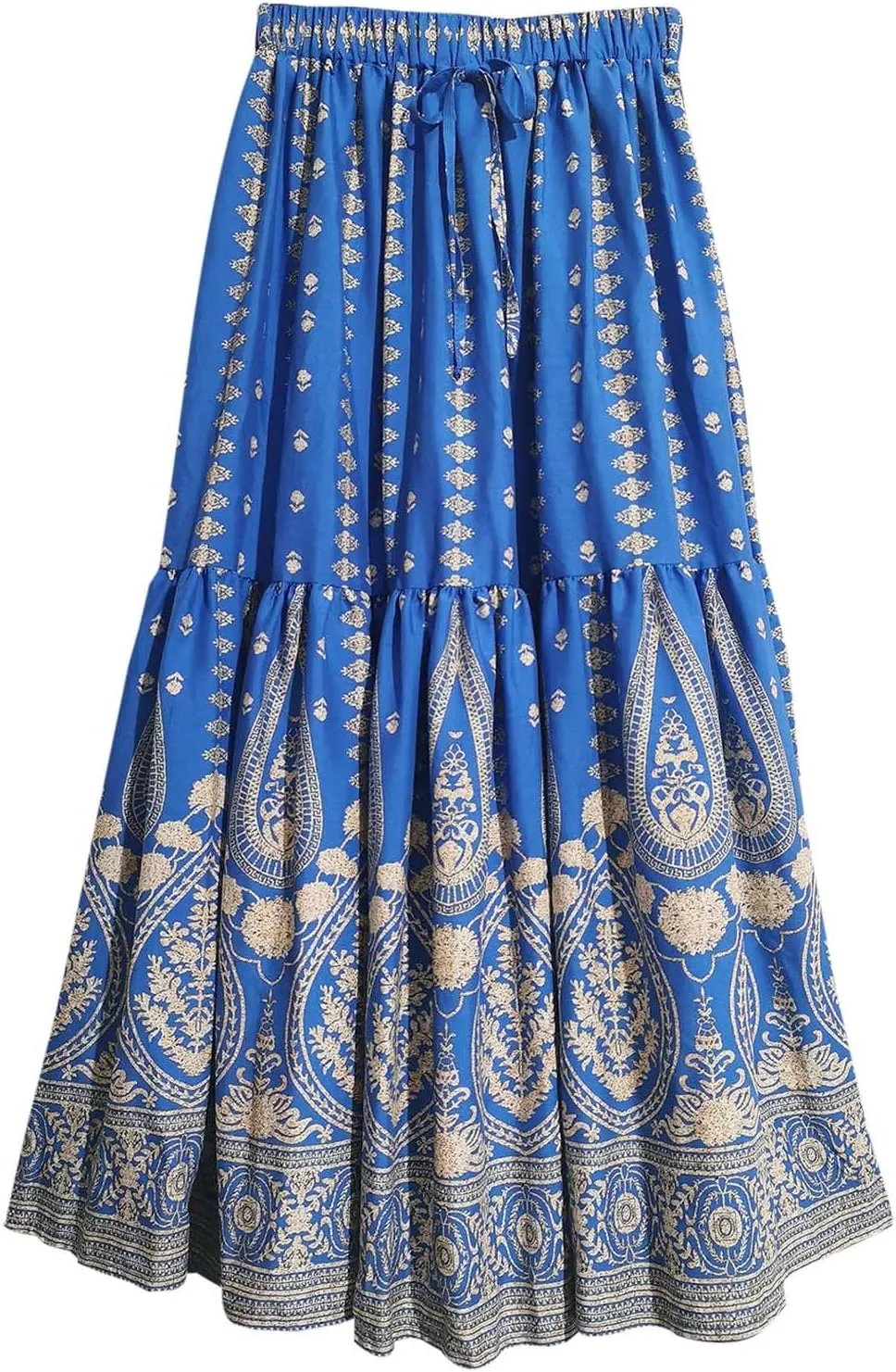 High Waisted Skirts for Women Bohemian Print Drawstring A Line Beach Flowy Skorts Dress Casual Pleated Long Maxi Skirts