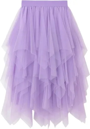 High Waisted Skirts for Women Elegant Peplum Sheer Mesh Bohemian Midi Length Flowy Skirt Petal-Like Layered