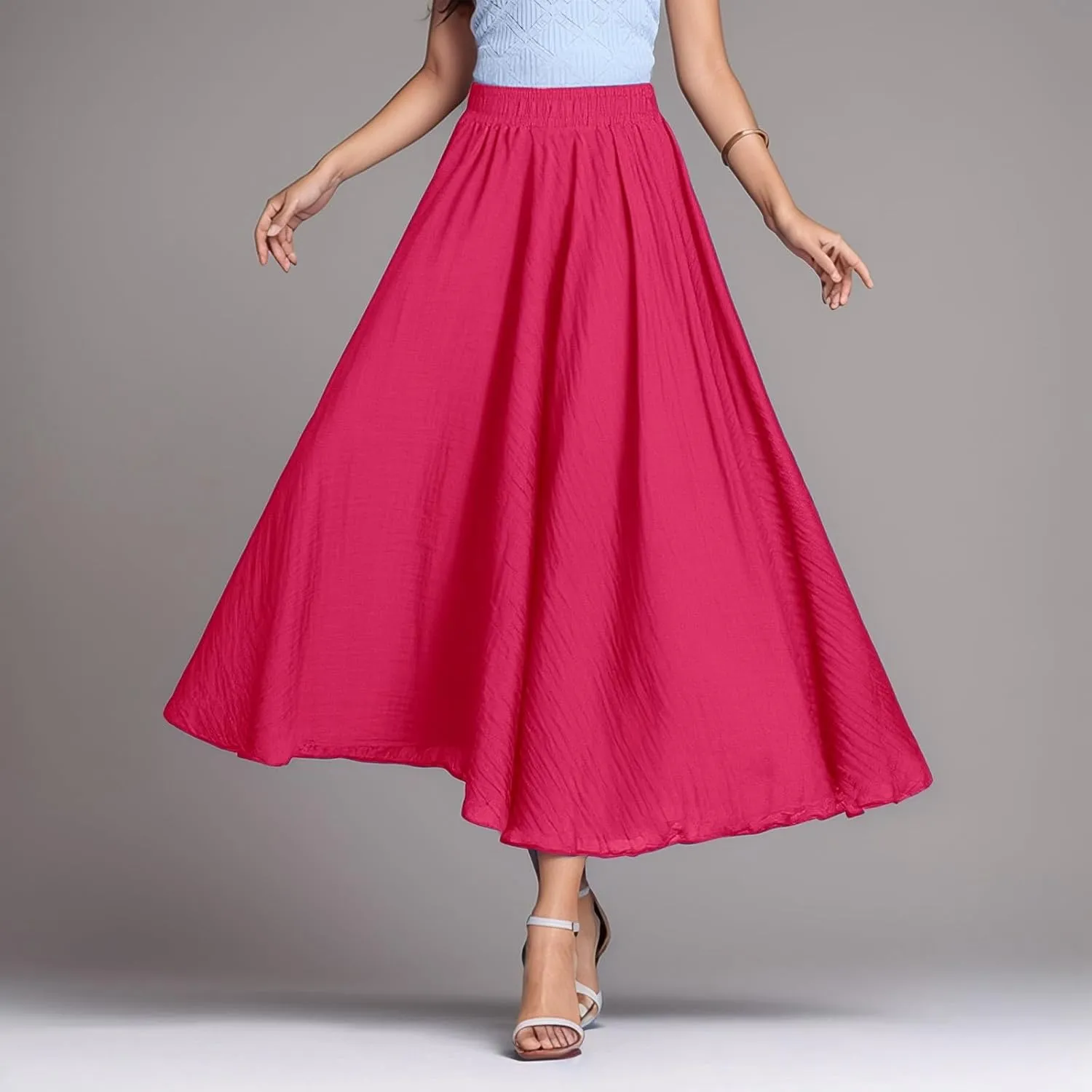 high Waisted Skirts fro Women, Girls Elastic Waist Long Flowy Bohemian Loose Casual Maxi Skirt for Summer Beach Holiday
