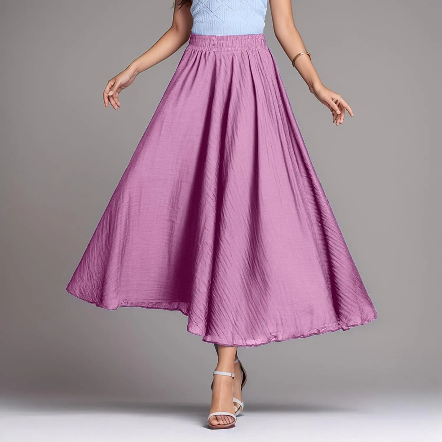 high Waisted Skirts fro Women, Girls Elastic Waist Long Flowy Bohemian Loose Casual Maxi Skirt for Summer Beach Holiday