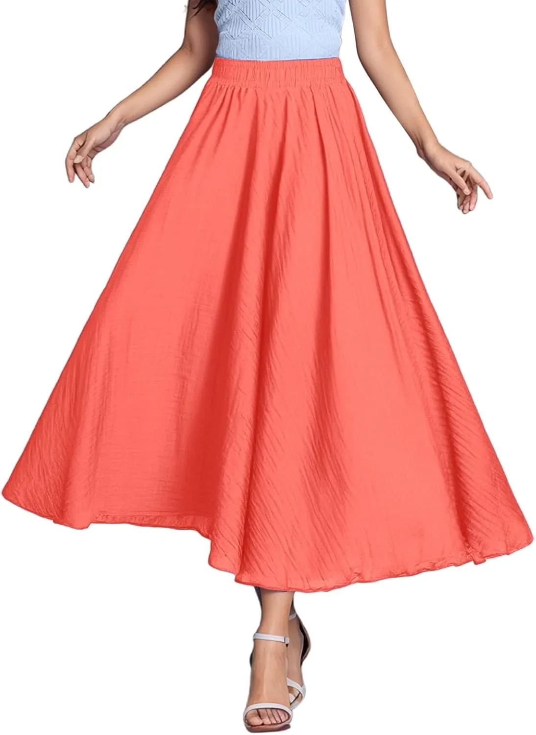 high Waisted Skirts fro Women, Girls Elastic Waist Long Flowy Bohemian Loose Casual Maxi Skirt for Summer Beach Holiday