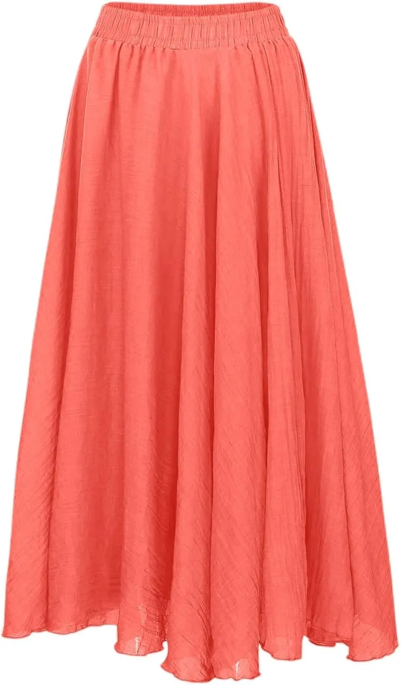 high Waisted Skirts fro Women, Girls Elastic Waist Long Flowy Bohemian Loose Casual Maxi Skirt for Summer Beach Holiday