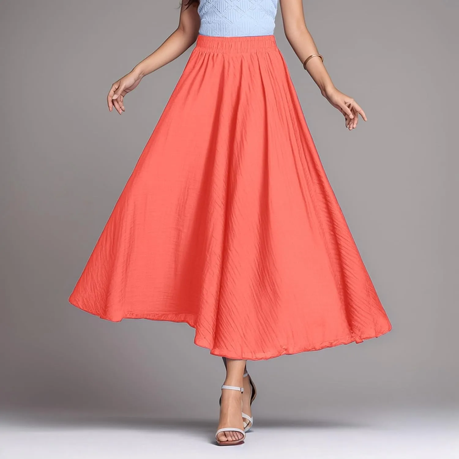 high Waisted Skirts fro Women, Girls Elastic Waist Long Flowy Bohemian Loose Casual Maxi Skirt for Summer Beach Holiday
