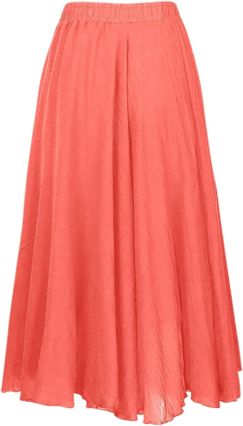 high Waisted Skirts fro Women, Girls Elastic Waist Long Flowy Bohemian Loose Casual Maxi Skirt for Summer Beach Holiday