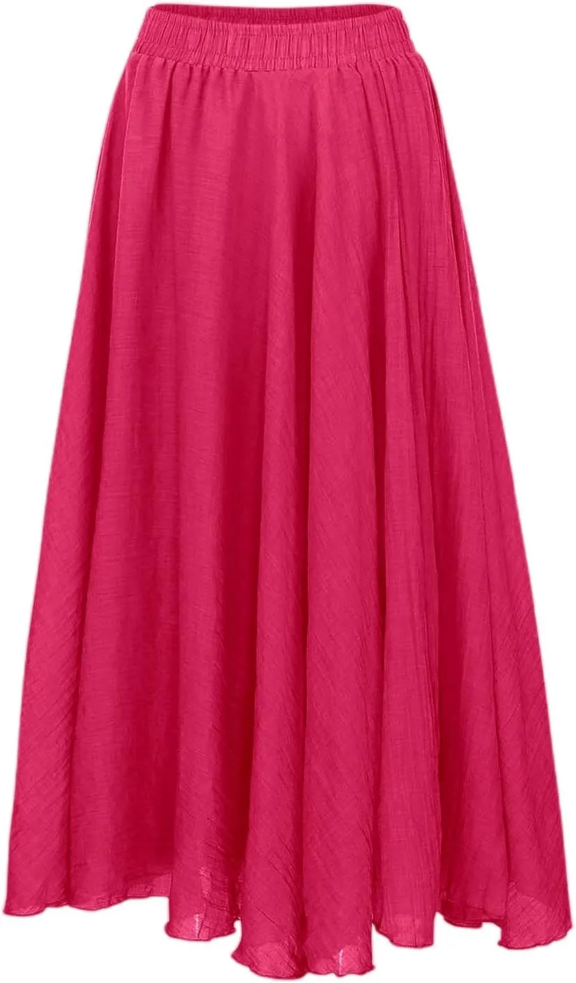 high Waisted Skirts fro Women, Girls Elastic Waist Long Flowy Bohemian Loose Casual Maxi Skirt for Summer Beach Holiday