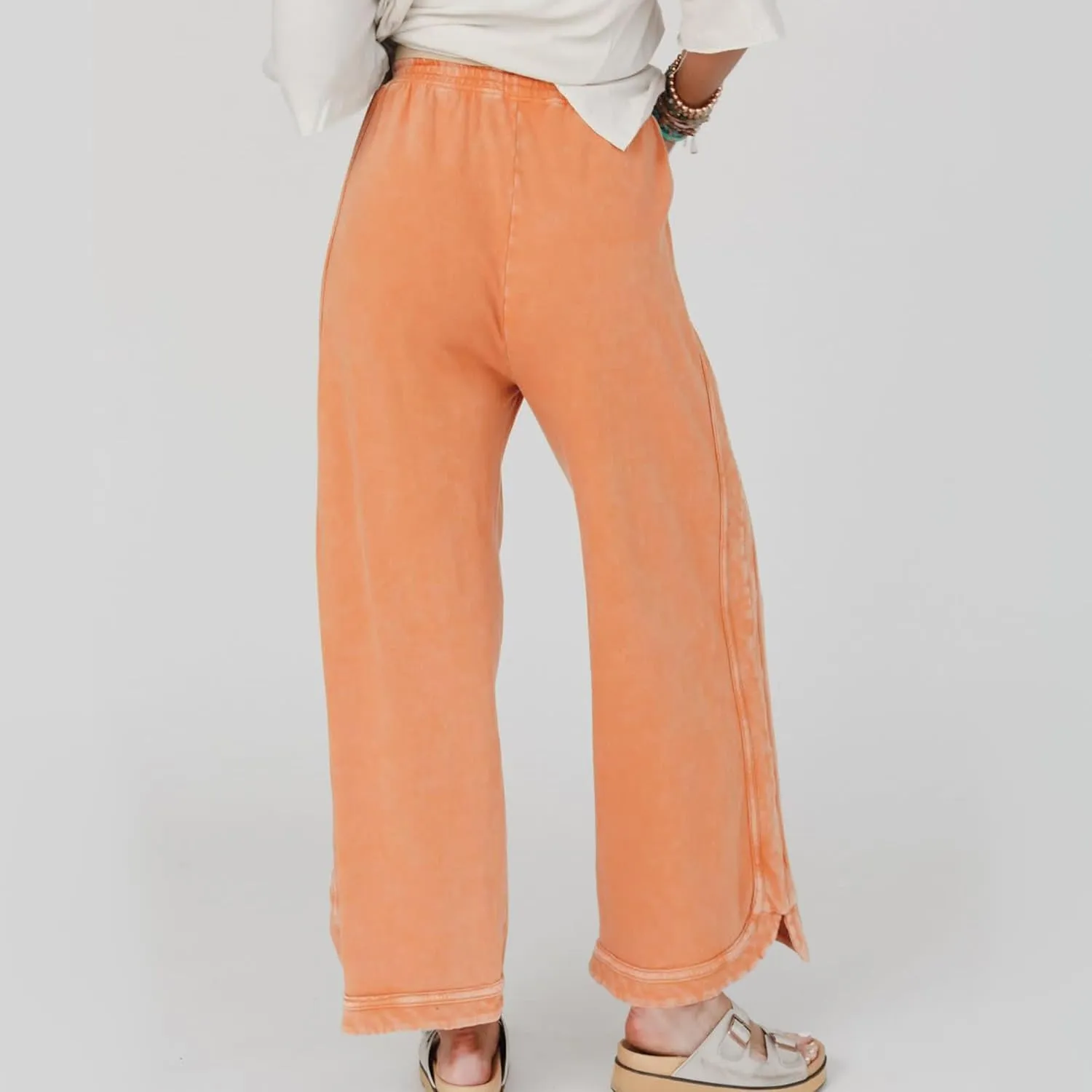 Hixiaohe Women's Casual Wide Leg Sweatpants High Waist Baggy Acid Wash Pants Drawstring Athletic Palazzo Pants with Pockets