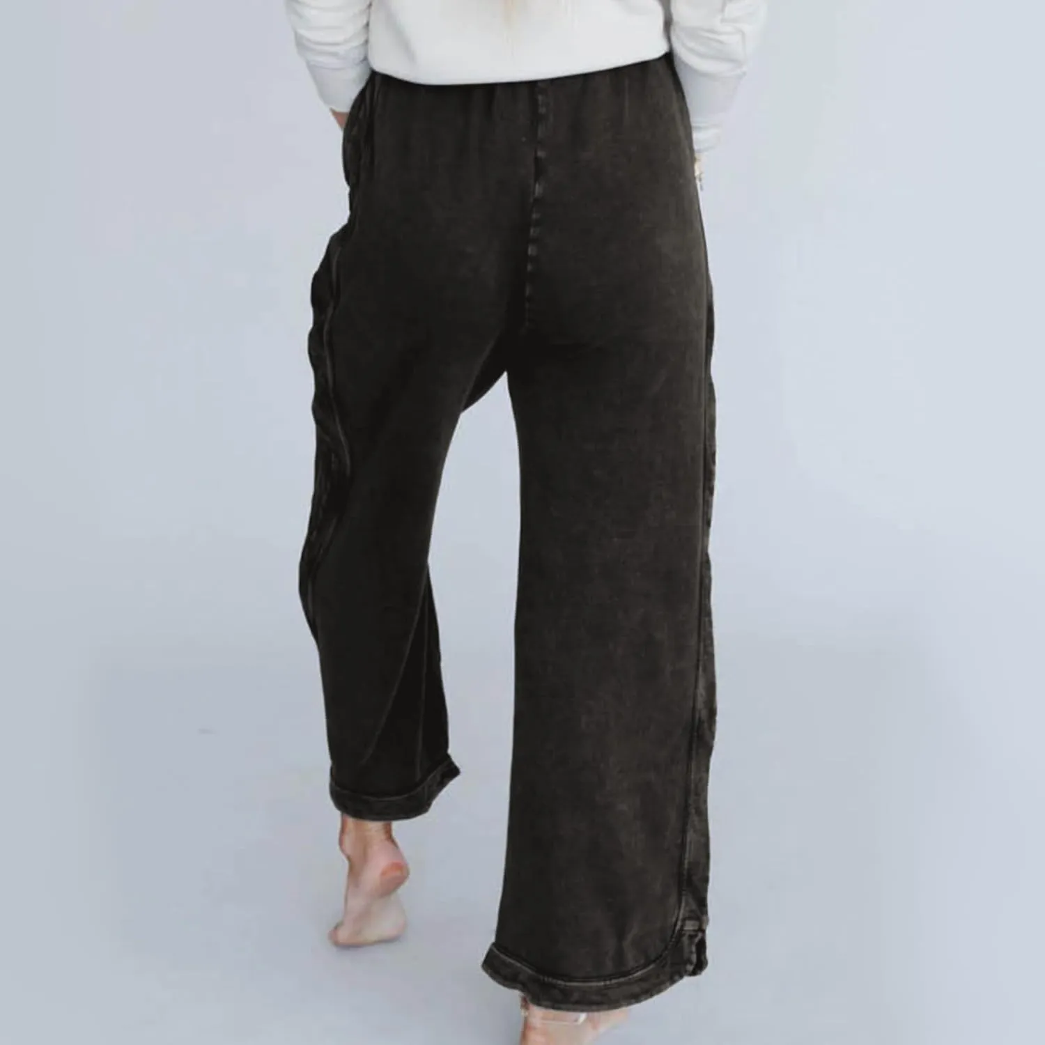 Hixiaohe Women's Casual Wide Leg Sweatpants High Waist Baggy Acid Wash Pants Drawstring Athletic Palazzo Pants with Pockets