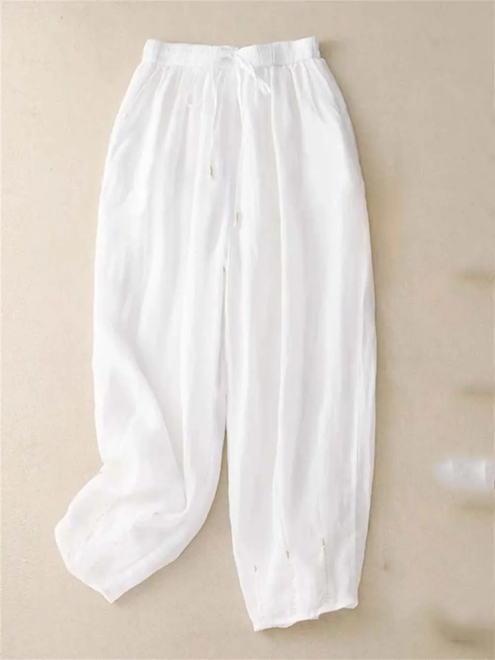 Hndudnff Women Ankle-Length Harem Pants Summer Casual Loose Drawstring High Waist Thin Trousers