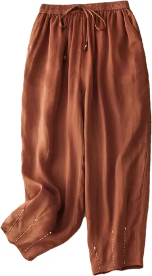 Hndudnff Women Ankle-Length Harem Pants Summer Casual Loose Drawstring High Waist Thin Trousers