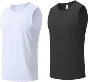 HNVAVQ Men's Sleeveless T-Shirt Workout Vest with Round Neck Quick Dry Gym Athletic Fitness Running Tank Top,2 Pcs