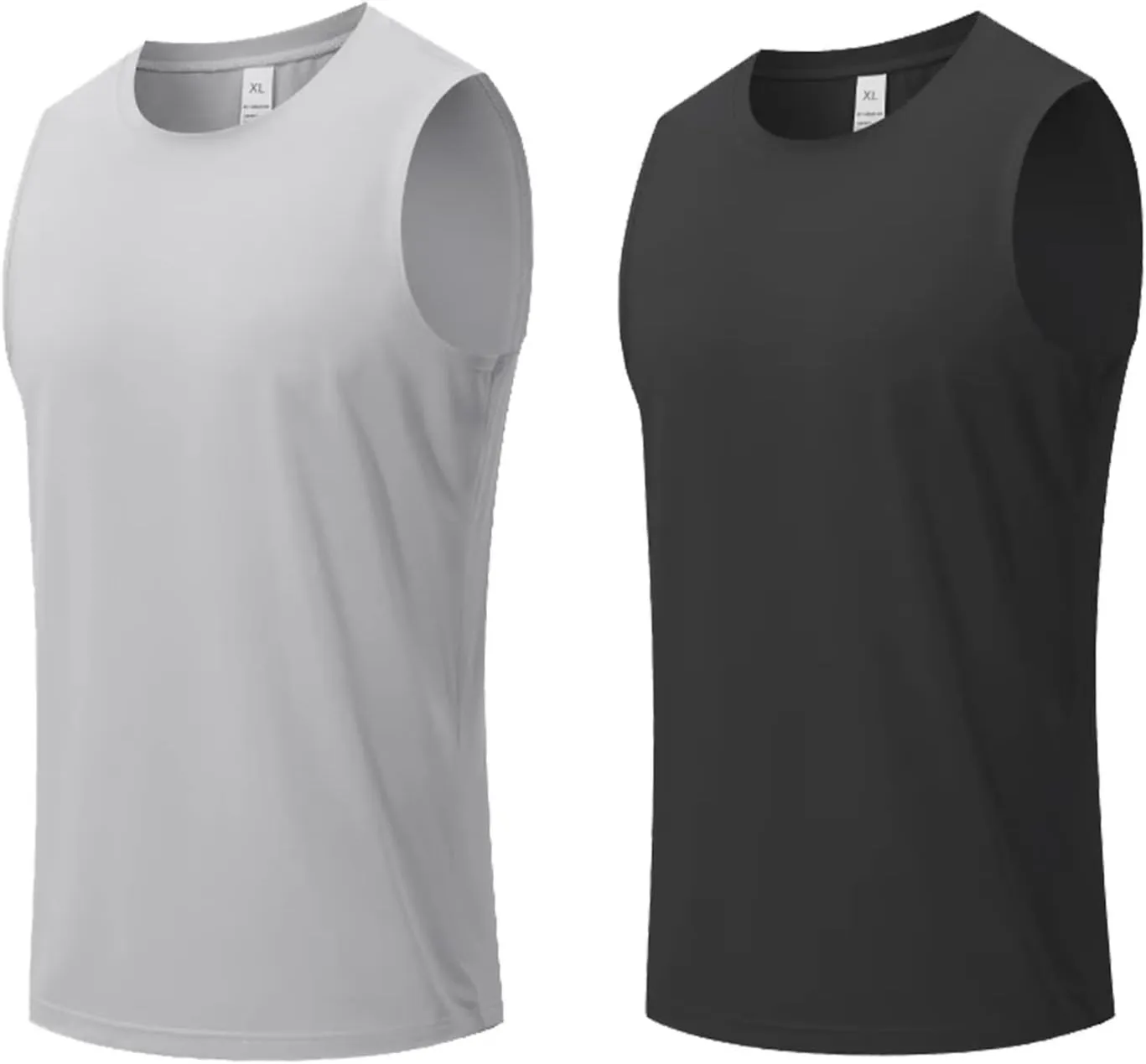 HNVAVQ Men's Sleeveless T-Shirt Workout Vest with Round Neck Quick Dry Gym Athletic Fitness Running Tank Top,2 Pcs
