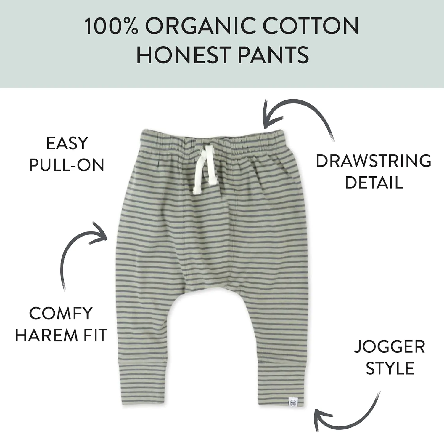 HonestBaby Multipack Honest Pants Joggers Pull on 100% Organic Cotton for Infant Baby and Toddler, Boys, Girls, Unisex