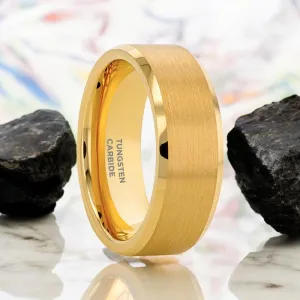 HONOR | Gold Tungsten Ring, Brushed Center, Beveled
