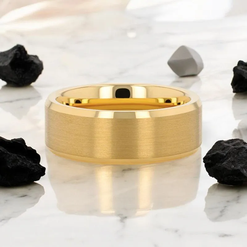 HONOR | Gold Tungsten Ring, Brushed Center, Beveled