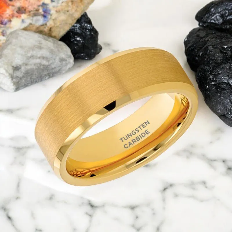 HONOR | Gold Tungsten Ring, Brushed Center, Beveled