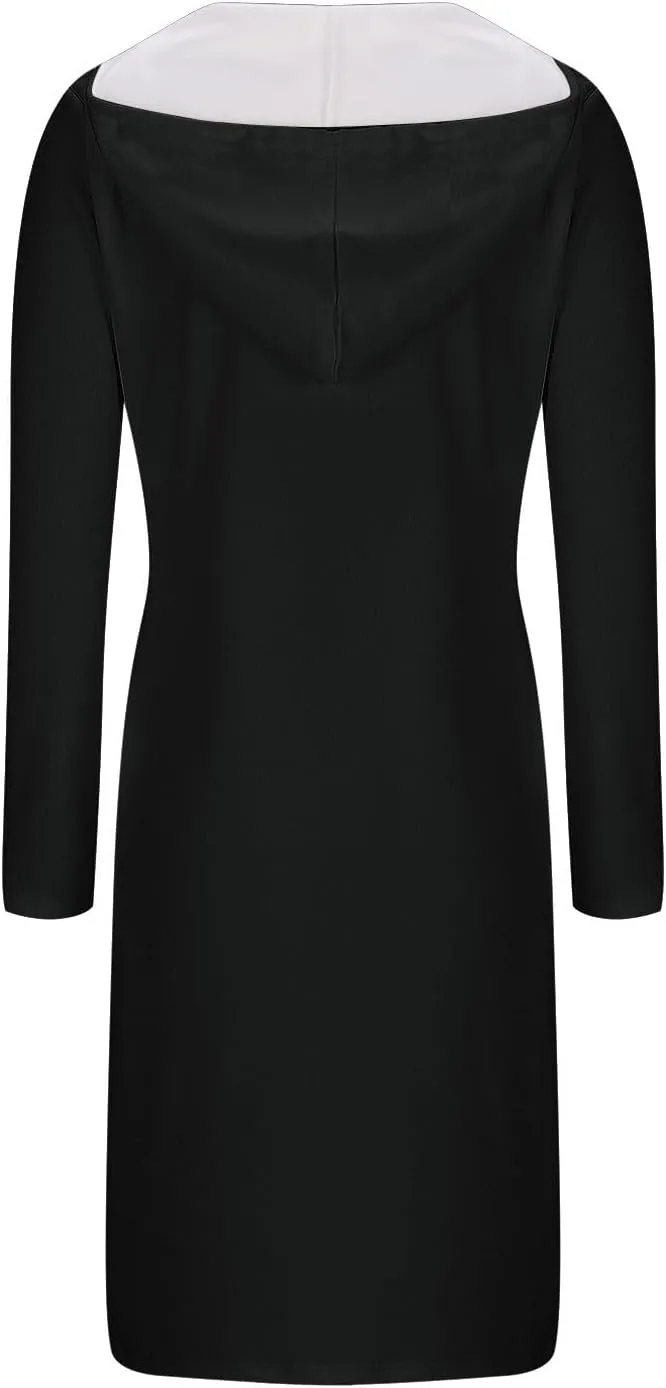 Hooded Sweatshirt Dress for Women Fall Winter Casual Long Sleeve V Neck Solid Loose Fit Pullover Elegant Midi Dresses