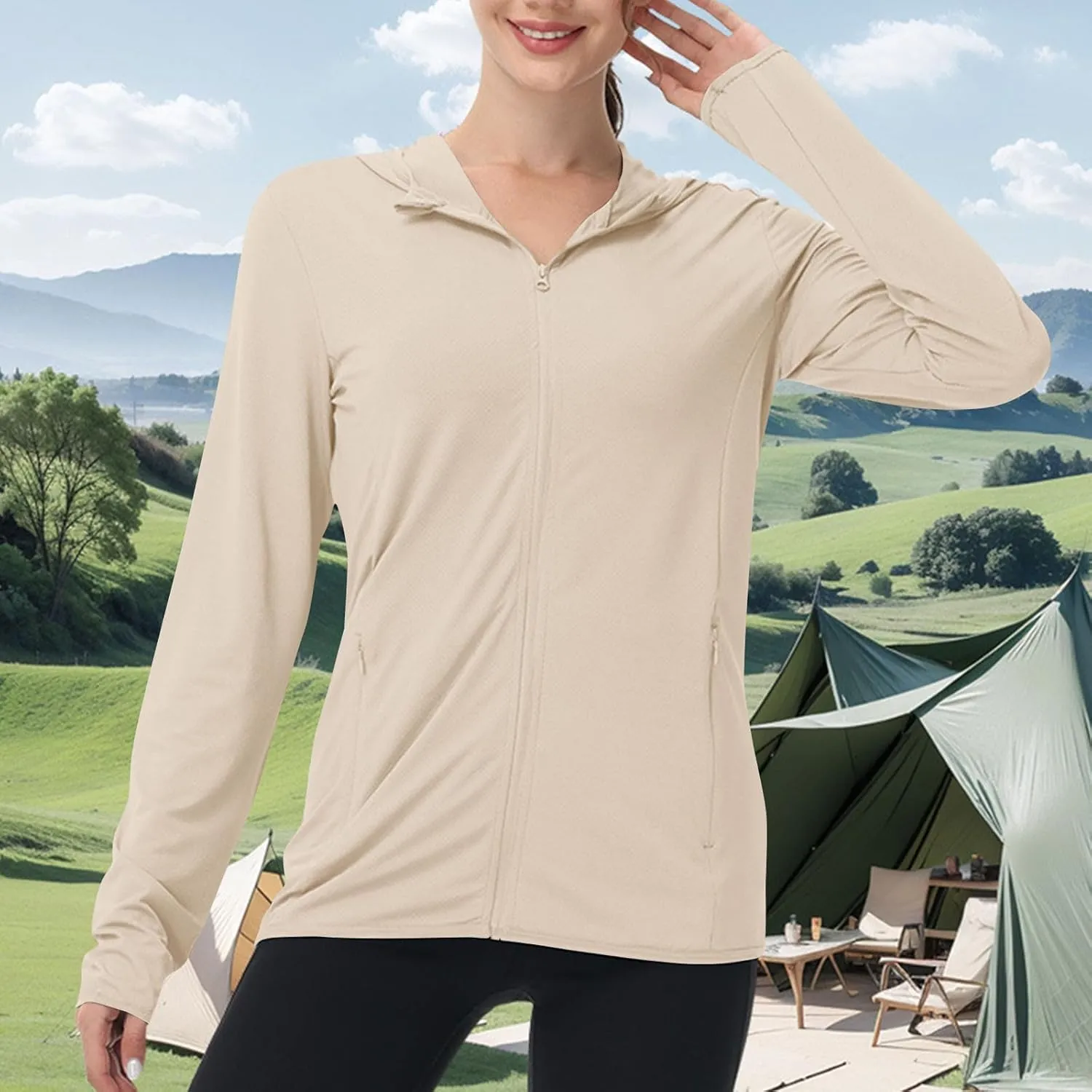 Hoodies for Women UPF 50  Sun Protection Shirts Lightweight Long Sleeve Sun Hoodie Jacket with Pockets for Hiking Outdoor