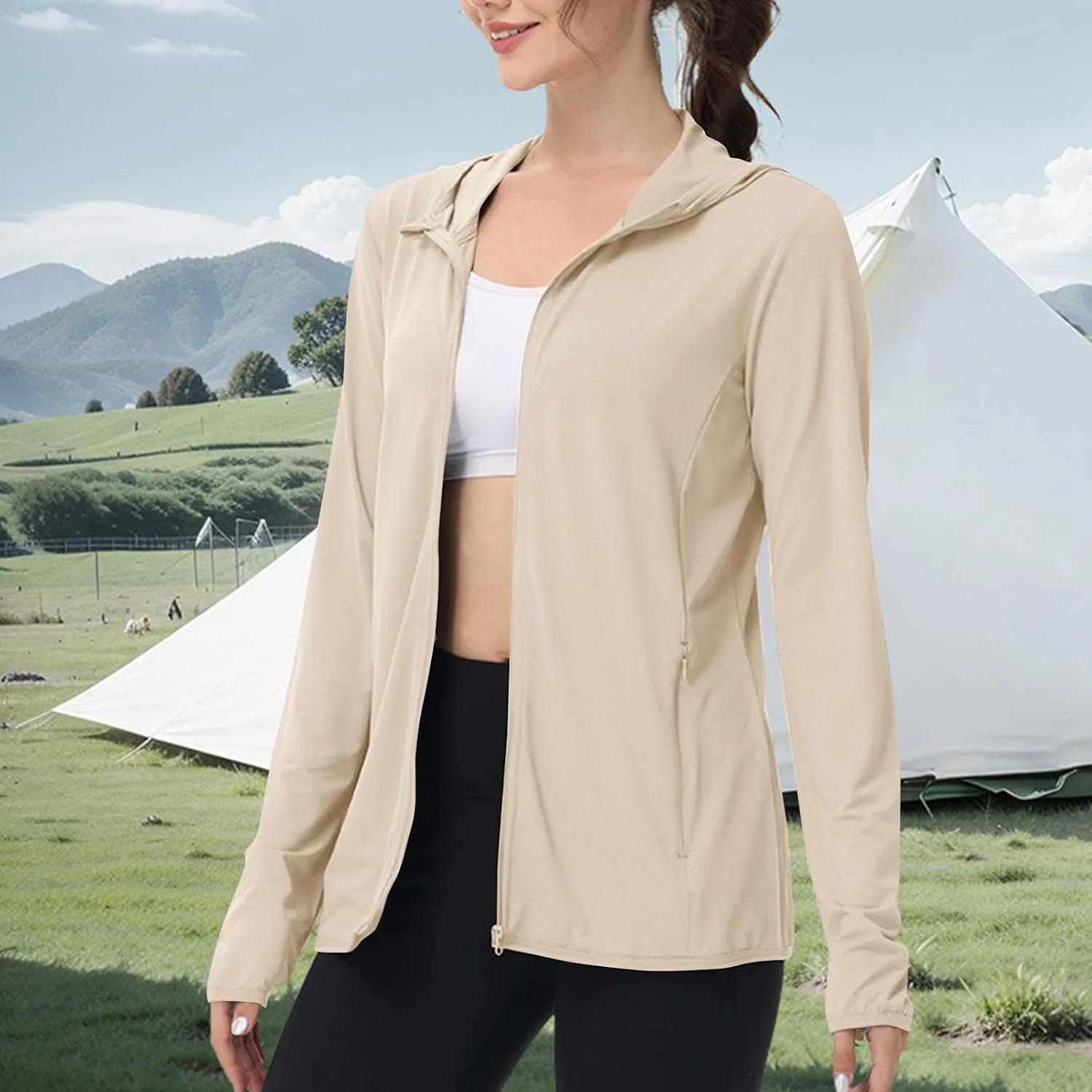 Hoodies for Women UPF 50  Sun Protection Shirts Lightweight Long Sleeve Sun Hoodie Jacket with Pockets for Hiking Outdoor