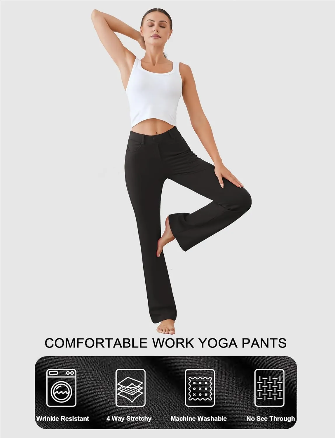 Houmous S-XXL 29''31''33''35'' Inseam Women's Bootcut Dress Pants with Pocket Stretch Work Lounge Pant Office Casual Pants