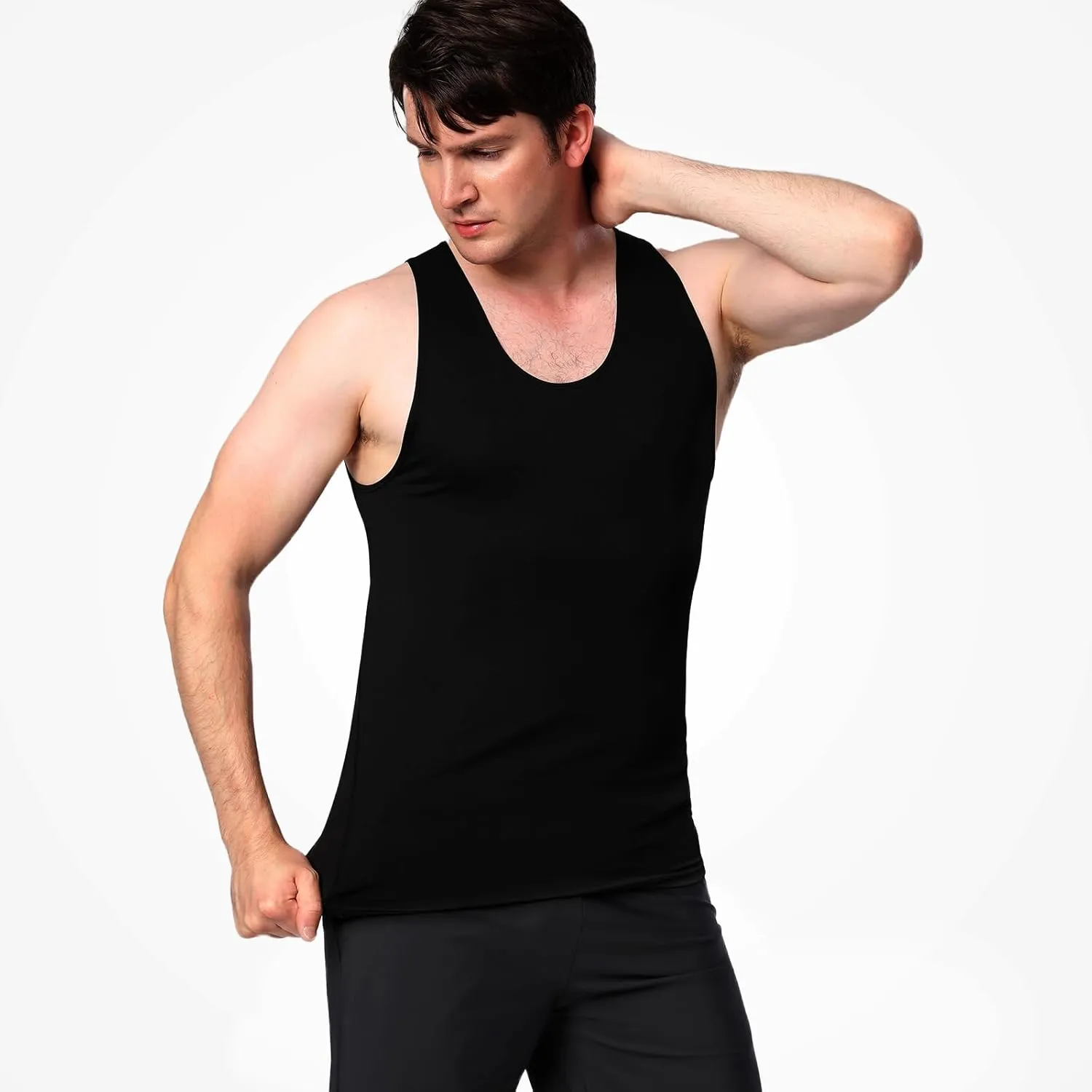 HYCOPROT 3 Pack Men's Athletic Compression Shirt Sleeveless Muscle Dry Fit Workout Tank Top for Running Training