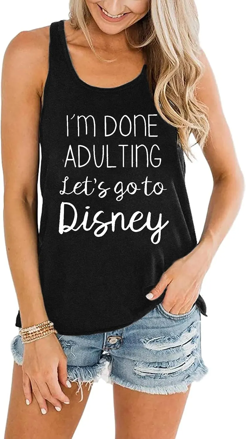 I Am Done Adulting Tank for Women Summer Vacation Tanks Top Funny Letters Sleeveless T-Shirts