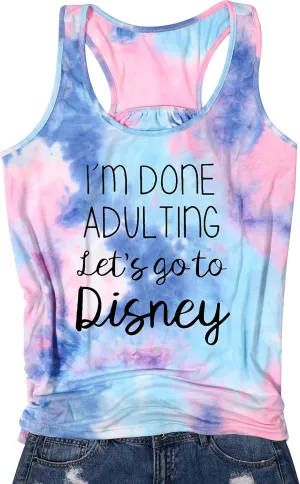 I Am Done Adulting Tank for Women Summer Vacation Tanks Top Funny Letters Sleeveless T-Shirts