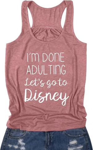 I Am Done Adulting Tank for Women Summer Vacation Tanks Top Funny Letters Sleeveless T-Shirts
