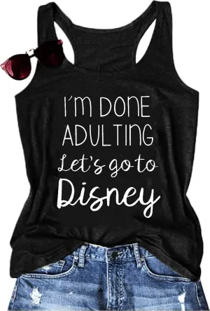 I Am Done Adulting Tank for Women Summer Vacation Tanks Top Funny Letters Sleeveless T-Shirts