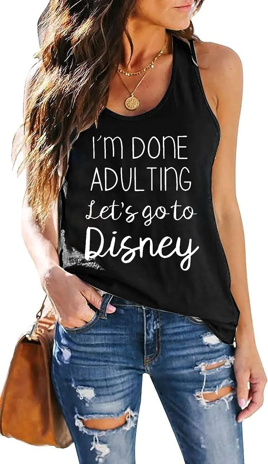 I Am Done Adulting Tank for Women Summer Vacation Tanks Top Funny Letters Sleeveless T-Shirts