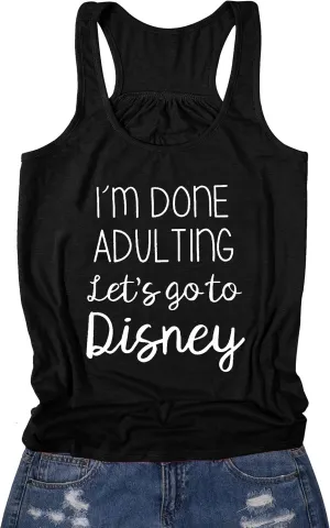 I Am Done Adulting Tank for Women Summer Vacation Tanks Top Funny Letters Sleeveless T-Shirts