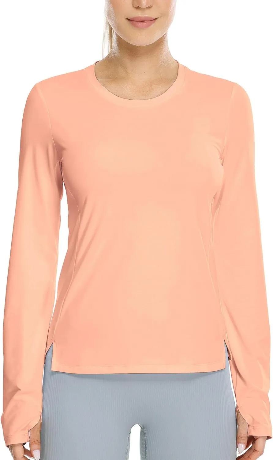 icyzone Women's Long Sleeve Workout Shirts, Athletic Crewneck Yoga Tops, Quick Dry Running T-Shirt with Thumb Holes