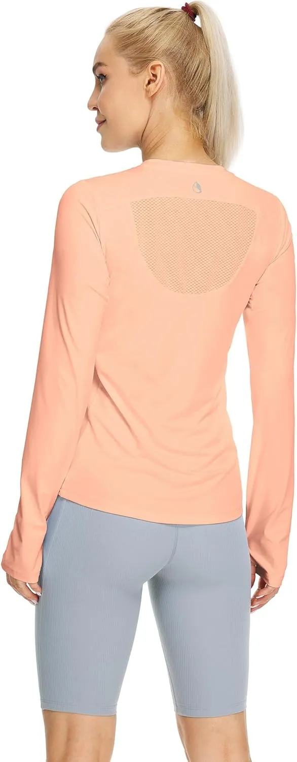 icyzone Women's Long Sleeve Workout Shirts, Athletic Crewneck Yoga Tops, Quick Dry Running T-Shirt with Thumb Holes
