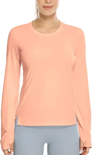icyzone Women's Long Sleeve Workout Shirts, Athletic Crewneck Yoga Tops, Quick Dry Running T-Shirt with Thumb Holes