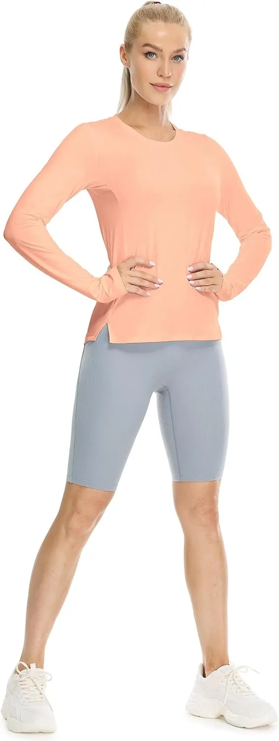 icyzone Women's Long Sleeve Workout Shirts, Athletic Crewneck Yoga Tops, Quick Dry Running T-Shirt with Thumb Holes