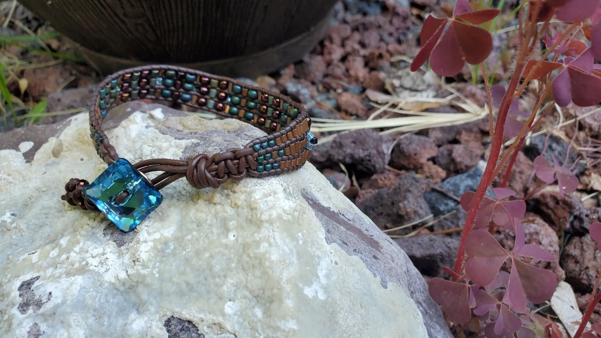 Intricate Bead Woven Swarovski Crystal Button Glam Bracelet