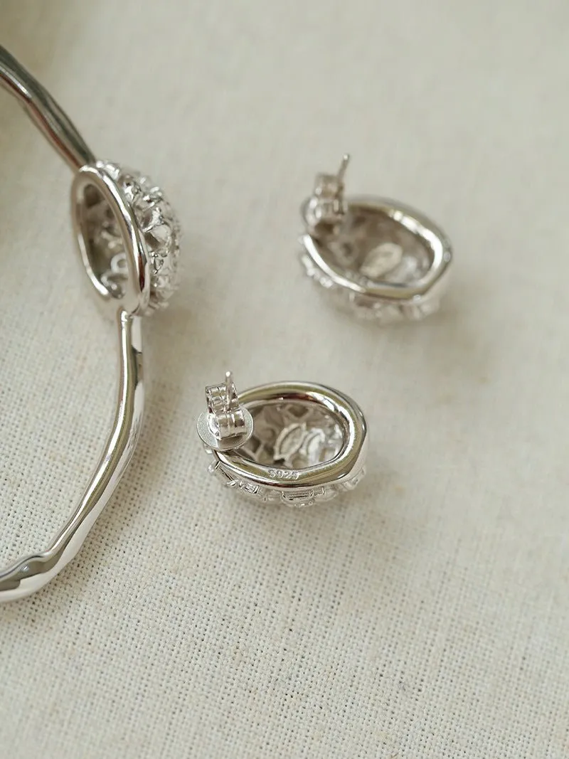 Intricate Design Starry Egg-Shaped Sterling Silver Bangles Bracelet