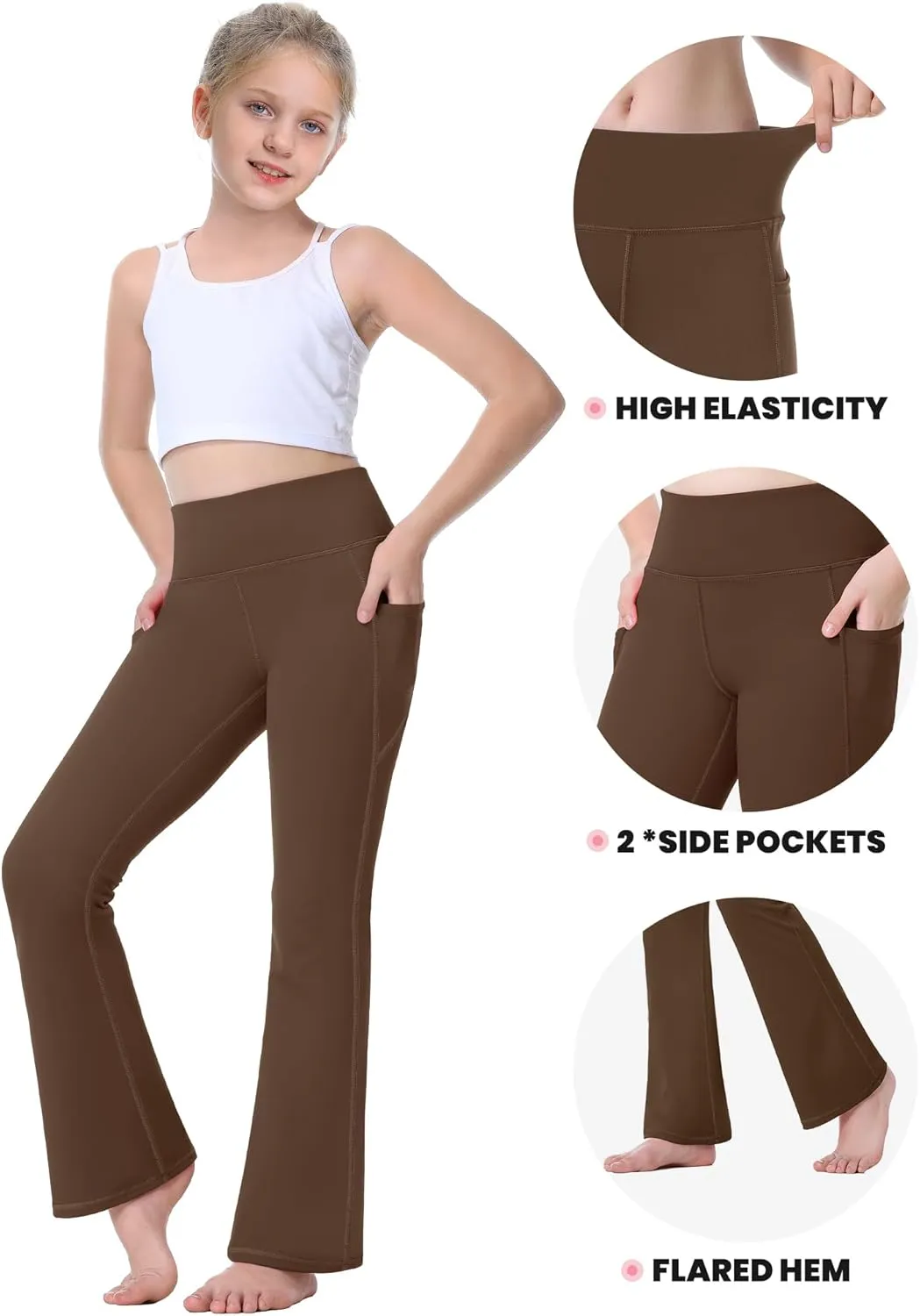 IUGA Girls Flare Leggings High Waist Cute Preppy Clothes for Girls Uniform Pants with Pockets Bell Bottom Pants
