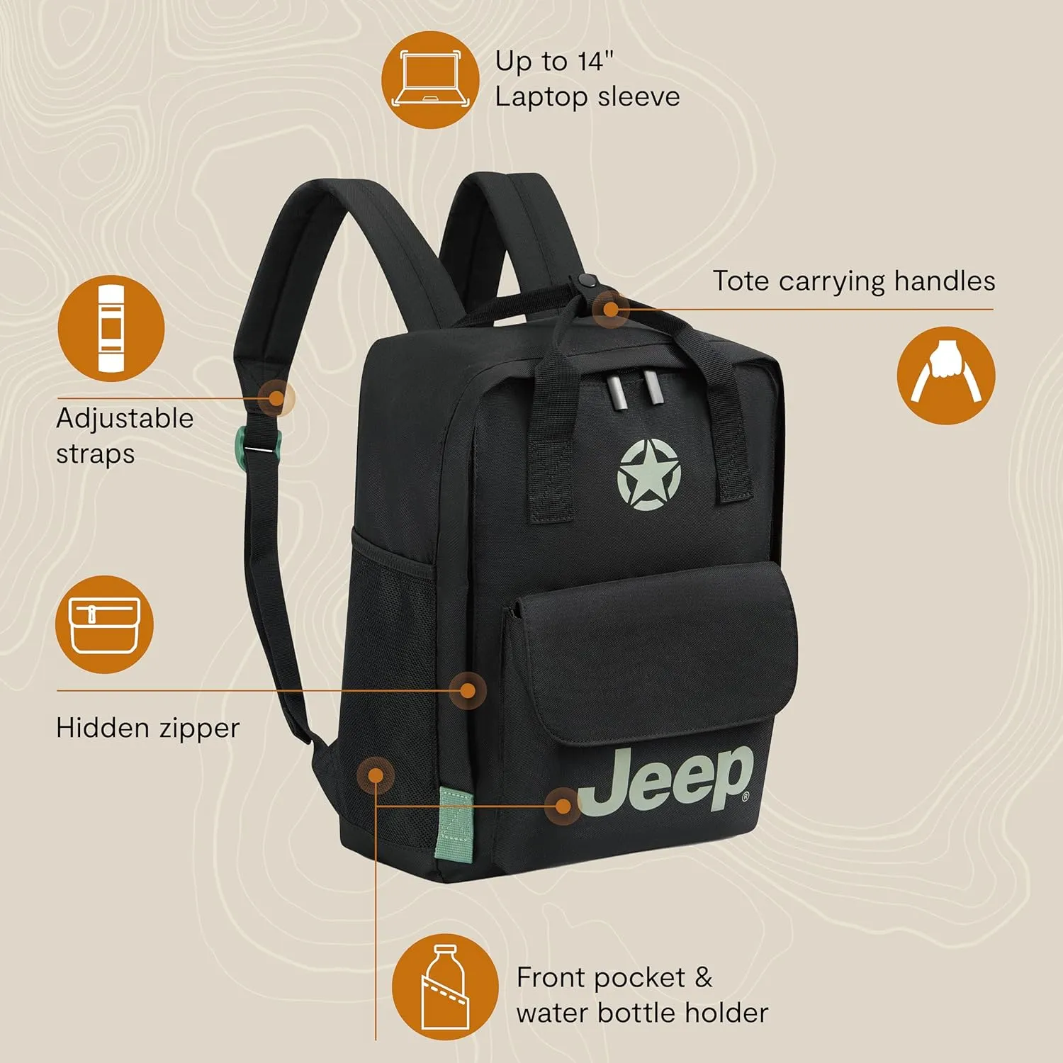 Jeep JS014D Tote Travel Backpack, Blue, 14" Laptop