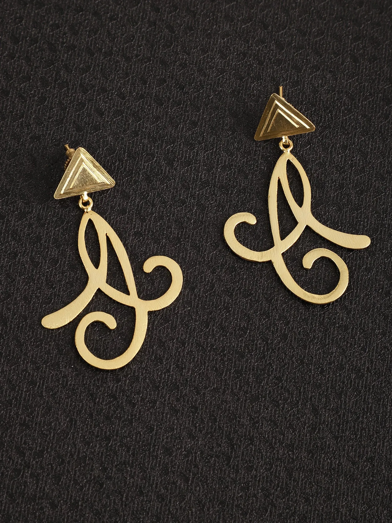 jewelry - berserk - Gold Plated Carved Drop Danglers