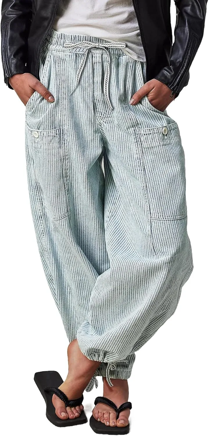 Kedera Women's Baggy Barrel Jeans Wide Leg Boyfriend Low Rise Elastic Waist Denim Pants Y2K Trousers