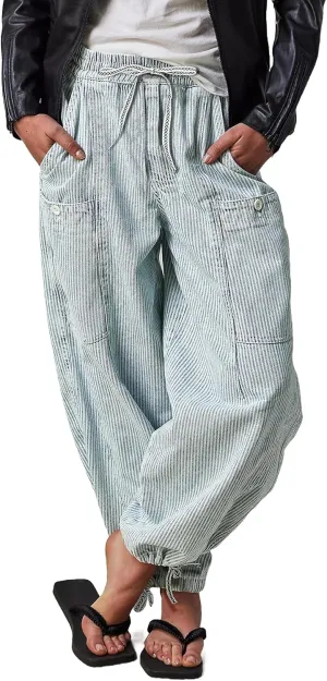 Kedera Women's Baggy Barrel Jeans Wide Leg Boyfriend Low Rise Elastic Waist Denim Pants Y2K Trousers