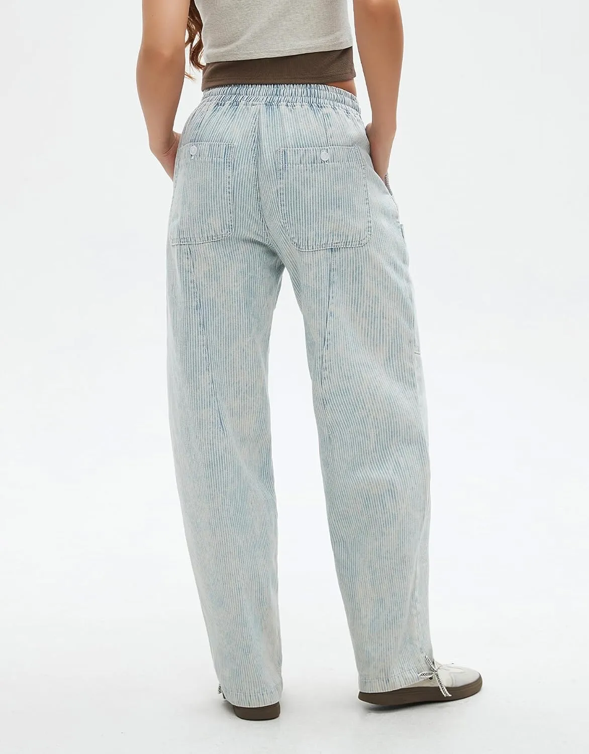 Kedera Women's Baggy Barrel Jeans Wide Leg Boyfriend Low Rise Elastic Waist Denim Pants Y2K Trousers