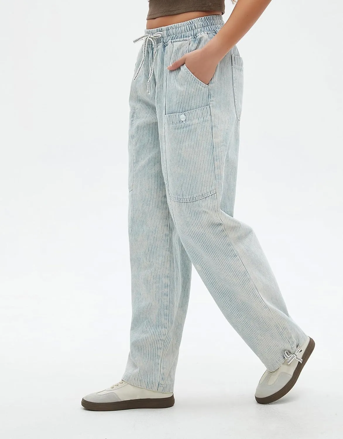 Kedera Women's Baggy Barrel Jeans Wide Leg Boyfriend Low Rise Elastic Waist Denim Pants Y2K Trousers