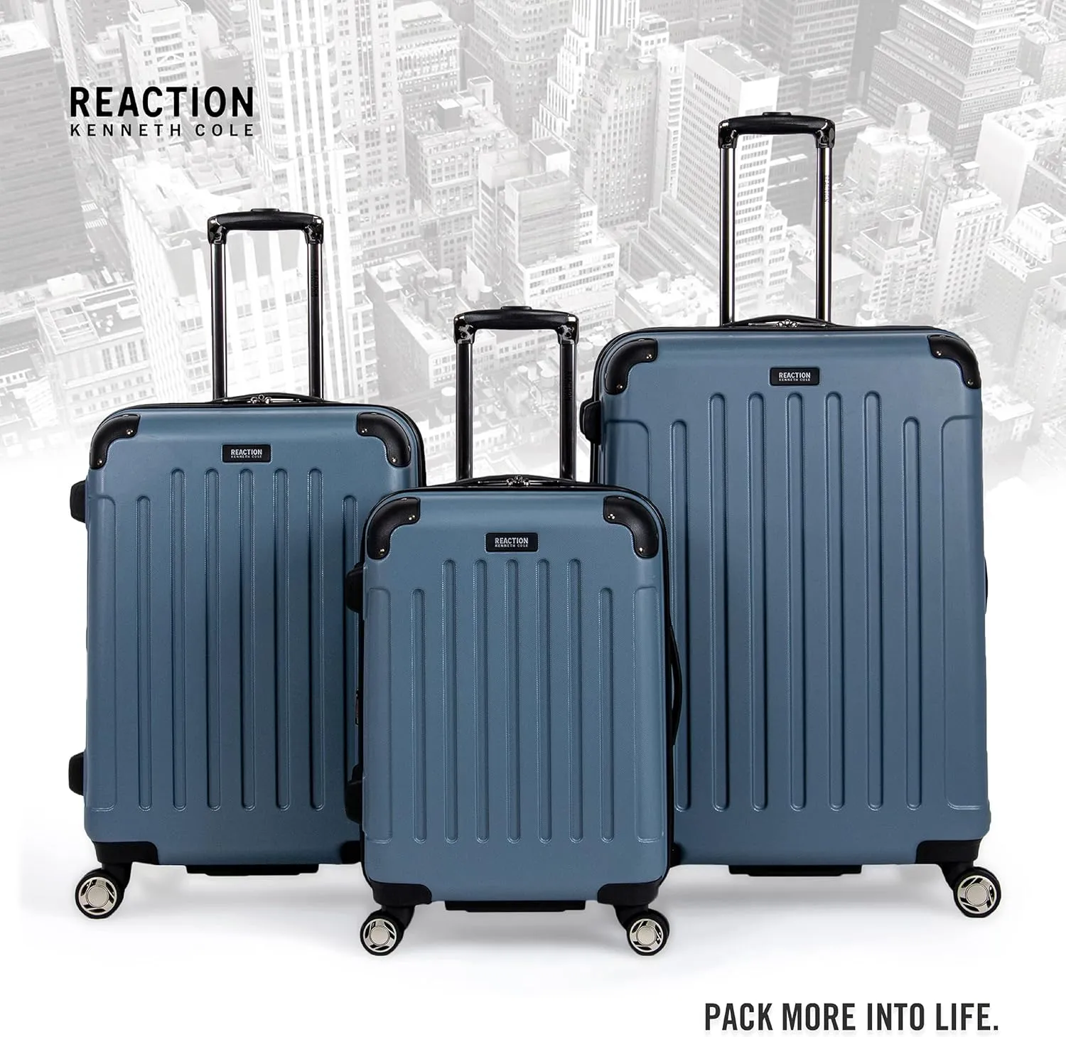 Kenneth Cole REACTION Renegade Luggage Expandable 8-Wheel Spinner Lightweight Hardside Suitcase, Granite Blue, 28-Inch Checked