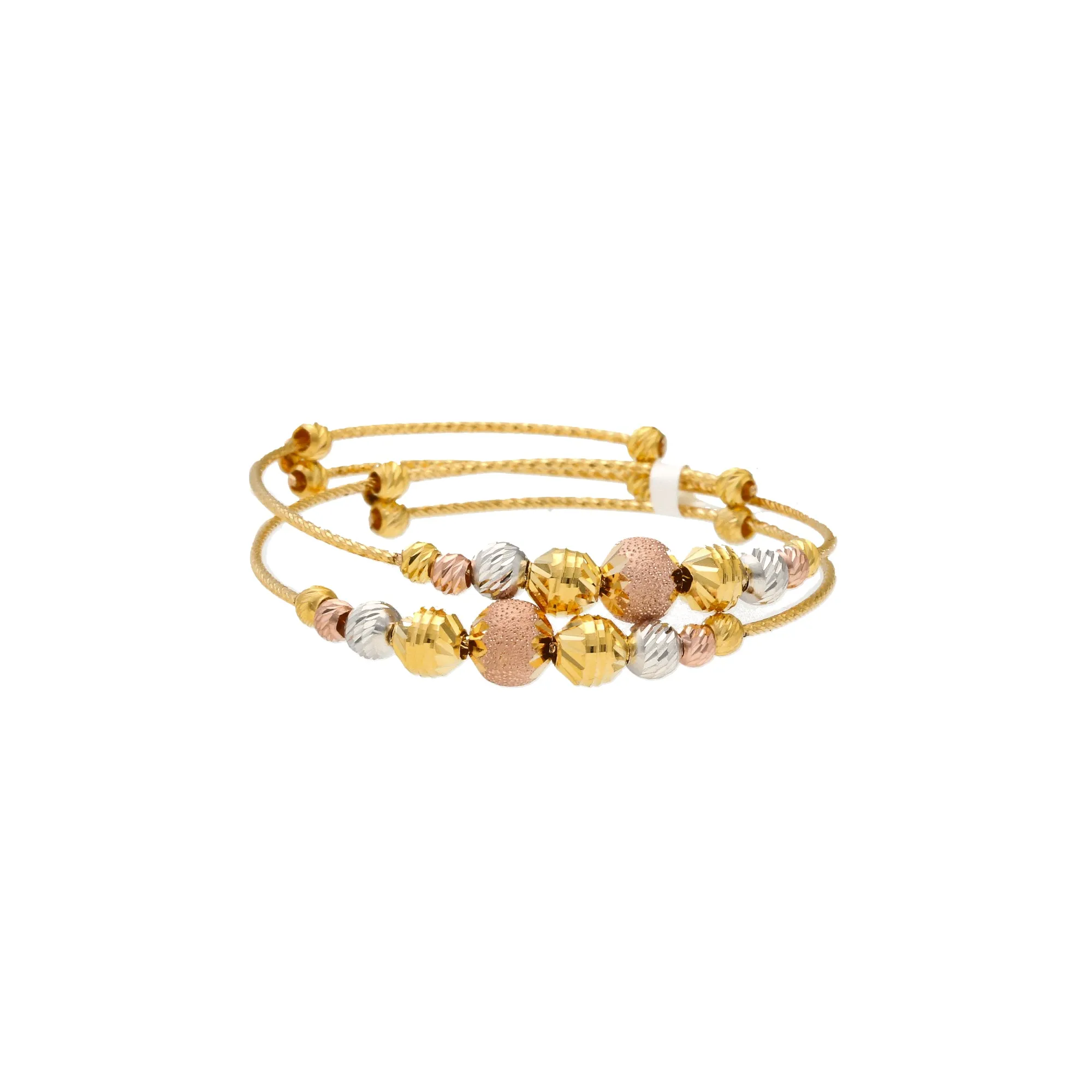 Kid's 22K Multi-Tone Gold Beaded Bangle Set of 2 (7.6gm)