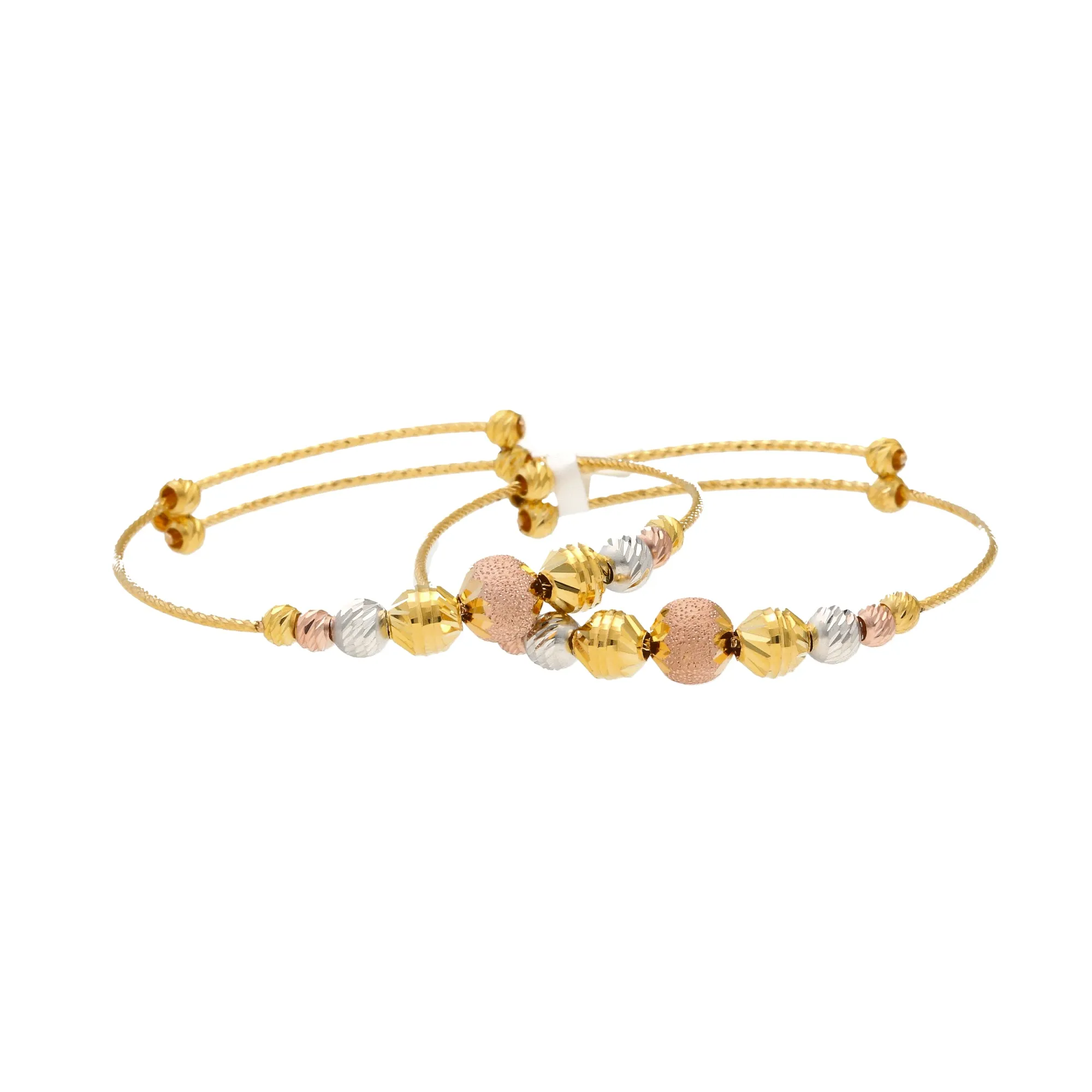 Kid's 22K Multi-Tone Gold Beaded Bangle Set of 2 (7.6gm)